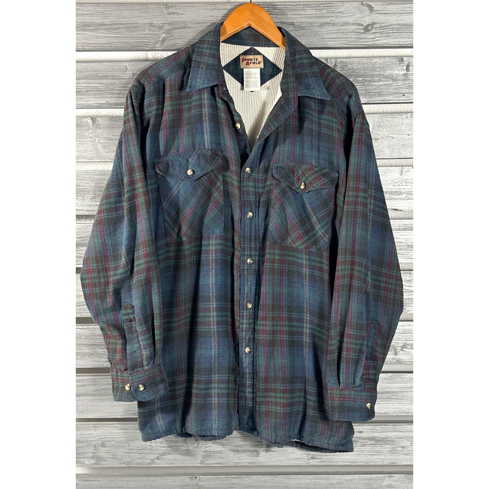 Vintage 90s Sports Afield Mens L Plaid Flannel Shirt Jacket Thermal Lined grunge
